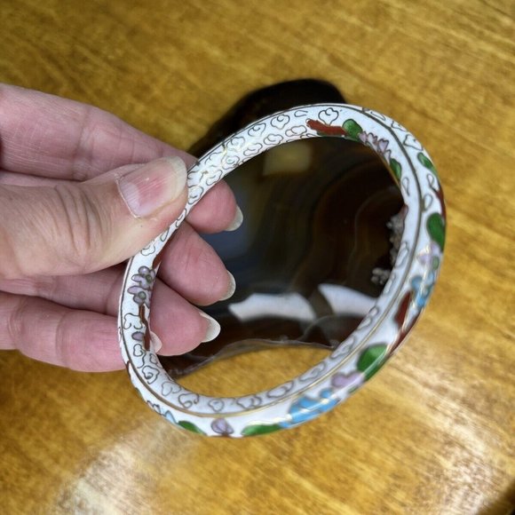 Vintage Cloisonné Enamel Hand Painted Hinged Bangle Bracelet And Earrings Set - Picture 6 of 11